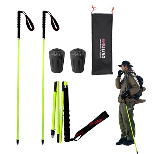 OKHEALING - Bastones de senderismo de fibra de carbono de alta resistencia, 2 piezas, se pliegan en 5 secciones, ligeros y fuertes, protegen las articulaciones, adecuados para senderismo, senderismo y