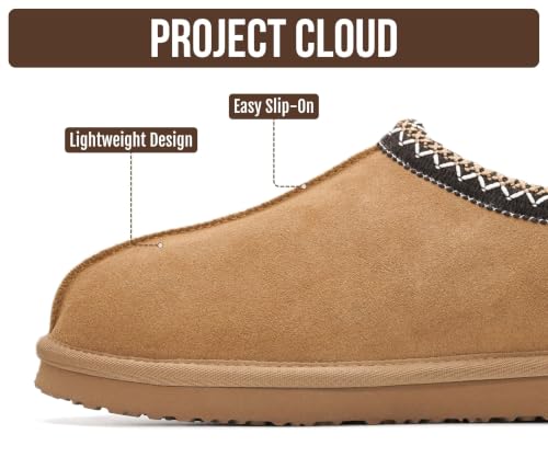 Image of Project Cloud Mens Slippers Genuine Leather Australian Shearling Slippers | Memory Foam Insole Non Slip Fuzzy Shoes Indoor Outdoor Warm Cozy Footwear Everyday Comfort Soft Lining Cushioned Sole Easy On