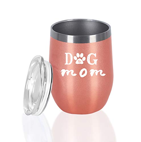 Dog Mom Wine Tumbler, Funny Birthday Christmas Mother s Day Gifts for Women Dog Mom Friends Mom Girlfriend, 12 Oz Insulated Stainless Steel Wine Tumbler with Lid and Straw