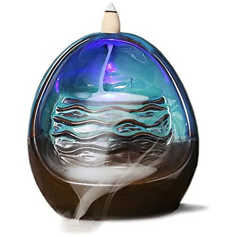 Smoke Backflow Incense Burner with LED Colored Light Ceramic Waterfall Incense Holder for Aromatherapy, Zen Meditation, Home Decoration Cover