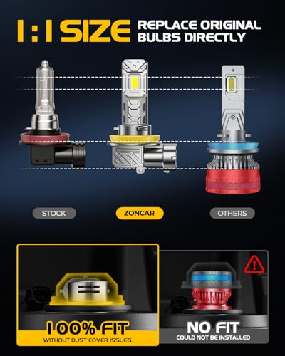 Image of H11 9005 LED Bulbs Combo, 100,000LM Cool White 6500K, Real 1:1 Size to HB4 HB3 Stock Bulbs Plug N Play, 60000h Lifespan, Canbus Ready Anti Hyper Flashing For Nightime Driving, Pack of 4