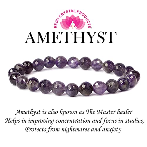 Image of Reiki Crystal Products Certified Natural Crystal Stone 8 mm Diamond Cut /Faceted Beads Bracelet for Men & Women | Reiki Charged Gemstone Bracelet | Multiple Crystal Variants Available