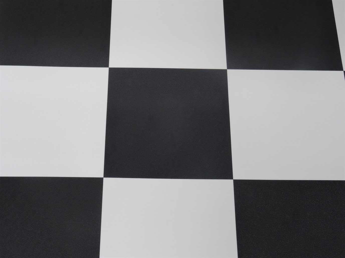 PVC Bodenbelag Vinylboden in Schachbrett schwarz weiß, Zuschnitt (2m breit / 2,5m lang)