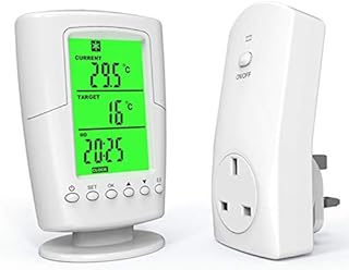 Wireless Remote Thermostat,Decdeal Smart Programmable Temperature Controller RF Plug in Socket Heating Cooling Program Temperature Controller for Heater/Cooler/Fan/Electric Fireplace Heater
