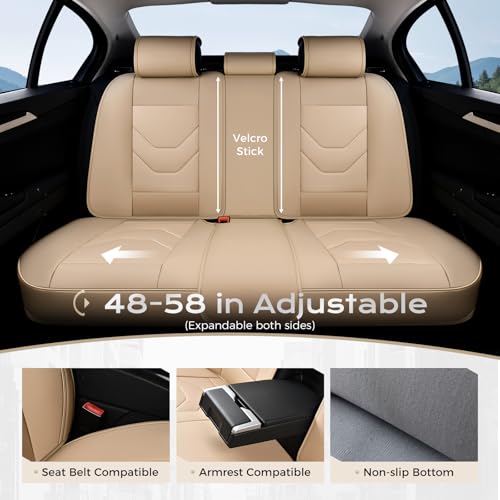 Image of Coverado Car Seat Cover Full Set, Front and Rear Seat Cover for Car, Leather Car Seat Protector, Beige Universal Seat Covers, Waterproof Car Seat Cushion, Automotive Seat Covers Fit for Most Vehicles
