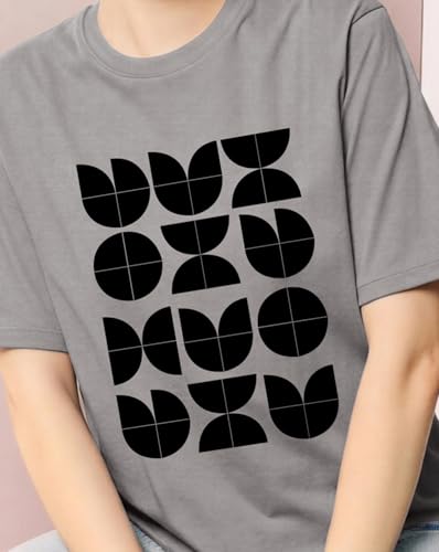 Image of Women's Typography Round Neck Cotton-Blend T-Shirts, Oversized Drop Shoulder Boho Style T-Shirt