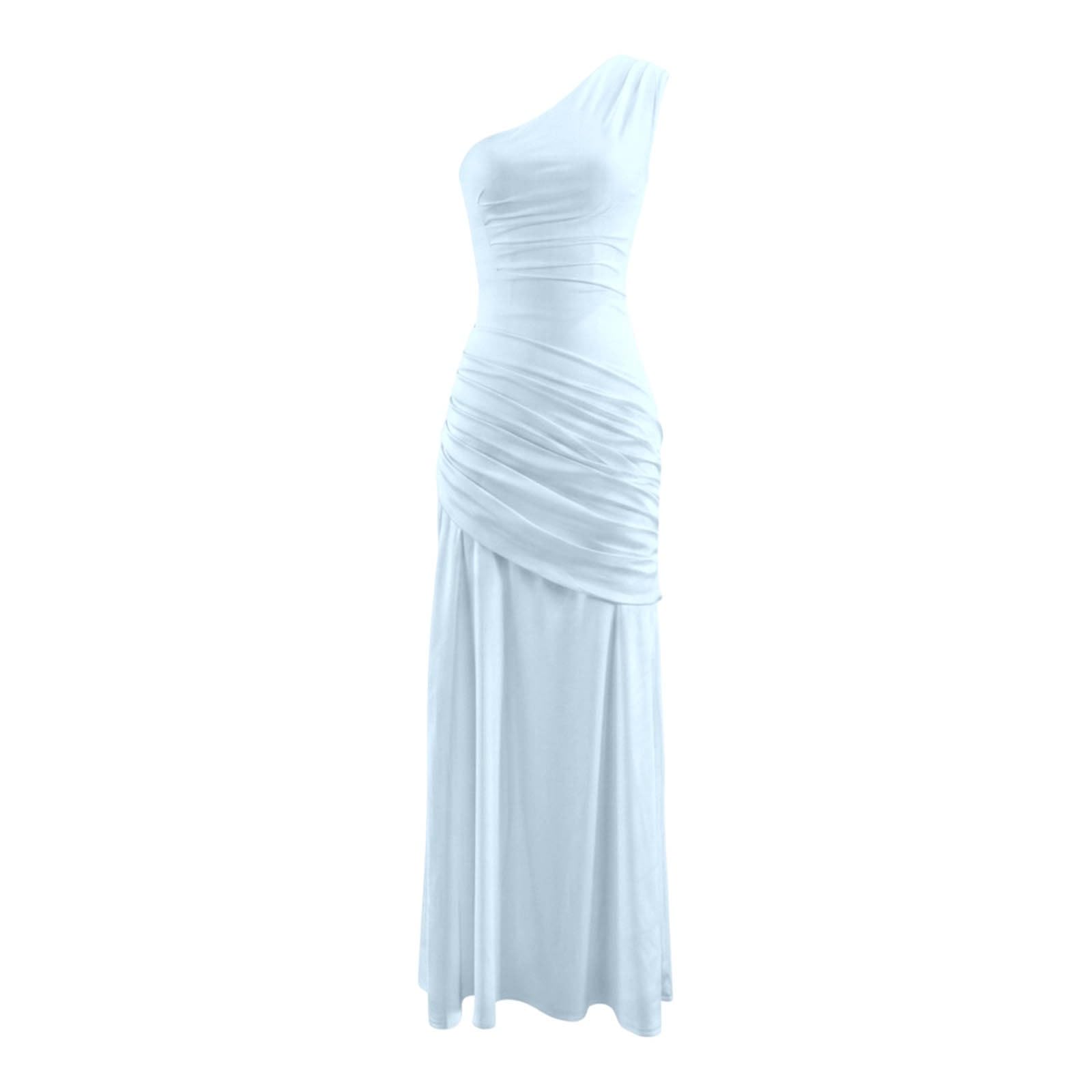 Robe midi Moulante asymétrique en Satin froncée à épaules dénudées pour Femme, Coupe ajustée, idéale pour Une soirée élégante.
