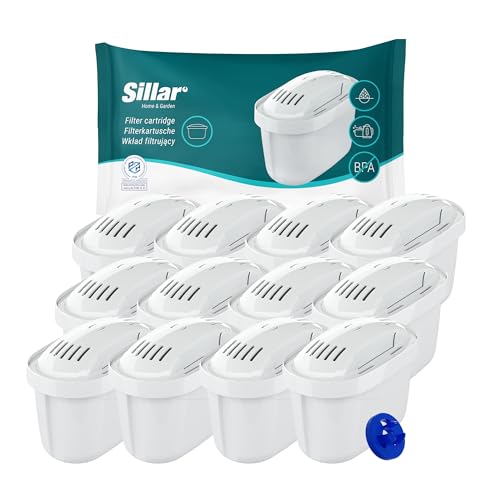 Sillar Wasserfilter Kartuschen kompatibel mit BRITA Maxtra+, Marella, Aluna, Elemaris – 12er Pack, Aktivkohle & Ionenaustauscher, BPA-frei, reduziert Kalk und Chlor, für sauberes Trinkwasser