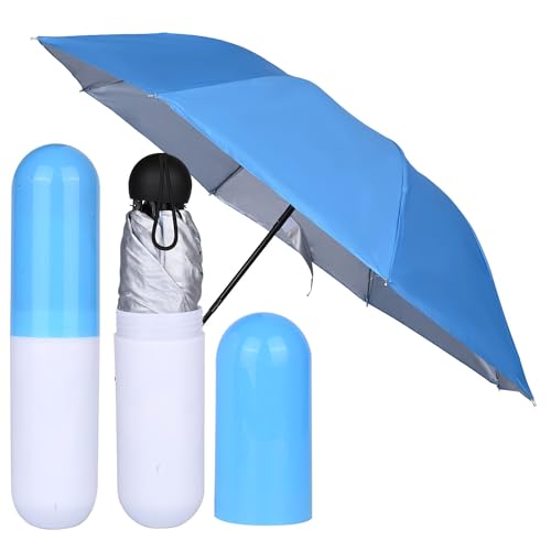 Image of HACER Mini Umbrella with Capsule Case Foldable UV Proof Windproof Compact Pocket Lightweight Travel Umbrellas for Women Men Kids (Pack of 1, Random Color)