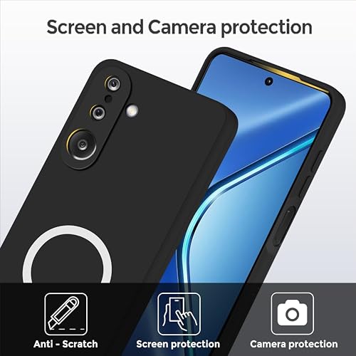 Image of SBMS Silicone Back Cover Case for Samsung M36 5G / F36 | Soft Micro-Fibre Lining Inside | Magsafe Print On Back Side Camera Protection Bump | Shockproof Case for Galaxy M36 (Magsafe Print Big Black)