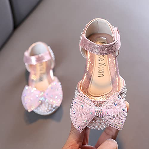Fashion Spring and Summer Girls Sandals Dress Dance Performance Princess Shoes Pearl Mesh Toddler Jelly Sandals Size 8 (Pink, 6-7 Years Little Child)3