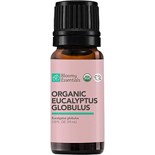 Bloomy Essentials Organic Eucalyptus Globulus Essential Oil 10 mL - USDA Certified Organic - Natural Aromatherapy for Clear Breathing, Mucus Relief, Nausea Relief and Stress Relief - 100% Pure