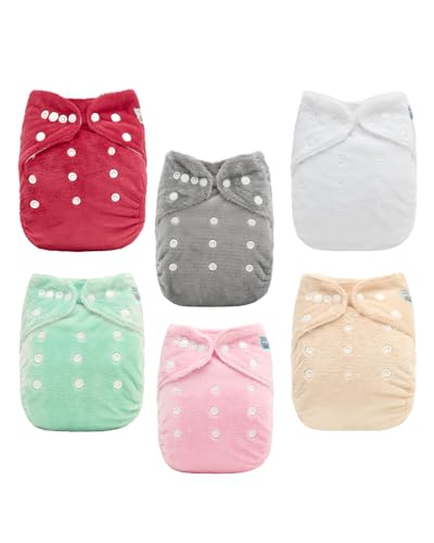 ALVABABY 6 Pack Baby Cloth Diapers Warm for Autumn and Winter with 6pcs 4-Layers Rayon from Bamboo Inserts,Cloth Diaper Covers Adjustable Washable...