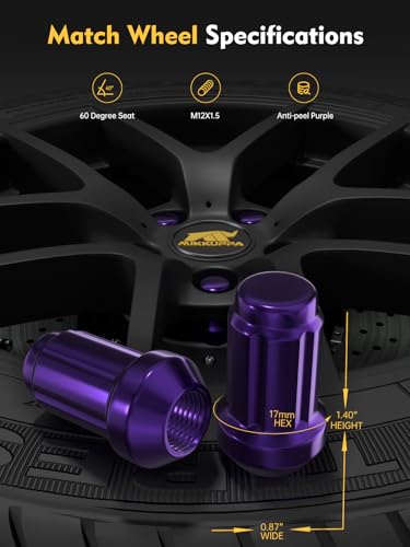 Image of MIKKUPPA M12x1.5 Wheel Lug Nuts, Purple 20pcs Closed End Spline Lug Nuts