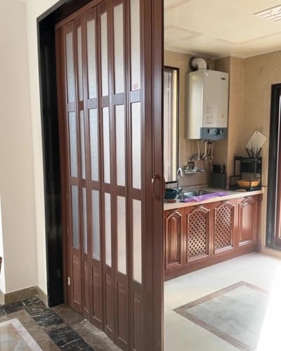Puerta Plegable Puerta Divisoria de Cocina Plegable con Veta de Madera, Puerta Divisoria de Ambientes Compacta para Interior, Puerta Corrediza Retráctil con Vidrio Acrílico Esmerilado(60x80in(152.4x20