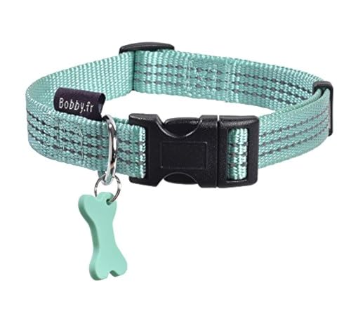 Bobby Safe - Collare per Cani di Taglia Grande, Riflettente, Resistente e Regolabile, con Chiusura a Fibbia di Sicurezza, Colore Turchese, Taglia L / 42-70 cm
