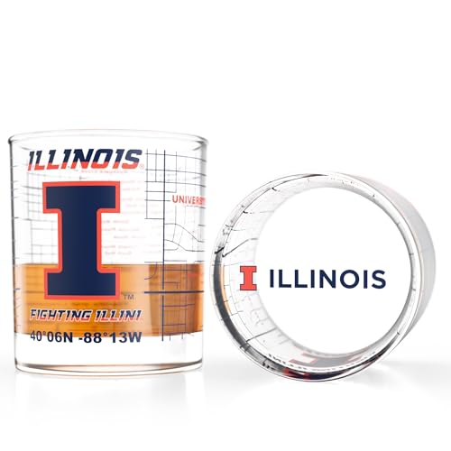Image of Greenline Goods - University of Illinois Fighting Illini College Whiskey Glasses (Set of 2), 10 oz - Full-Color Logo + Campus Map