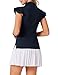 Golf Polo Shirts for Women Ruffles Sleeveless Sports Shirts Button Up Athletic Tank Tops with Collar Quick Dry(S, Navy Blue)