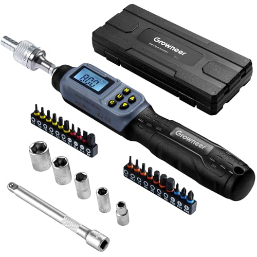GROWNEER Upgraded Digital Torque Screwdriver, 3.5-70.8 In-lbs/0.4-8 Nm, 1/4'' Drive Inch Pound Rachet Torque Screwdriver Electrician with Buzzer & LED Indicator, Torque Wrench Screwdriver Set