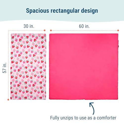 Image of Wildkin Kids Sleeping Bag - Roll-Up Design with Storage Bag for School, Travel & Camping - Strawberry