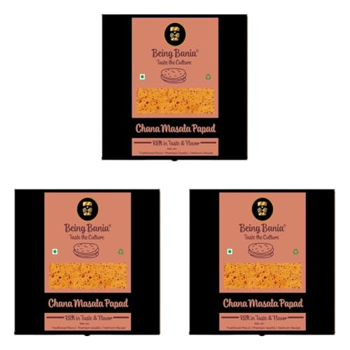 Image of Being Bania Chana Masala Papad - 100% Natural Papad | 20 pieces | Channa papadam | Fresh and Homemade | Appalam and Fryum with Channa Flavor (Pack of 3)