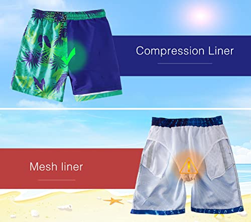 Cozople Boys Botanical Green Swim Trunk Boxer Brief Liner Swimming Short Botanical Green Hawaiian Swimsuit Compression Bathing Suits Size 14-16 #TOP6