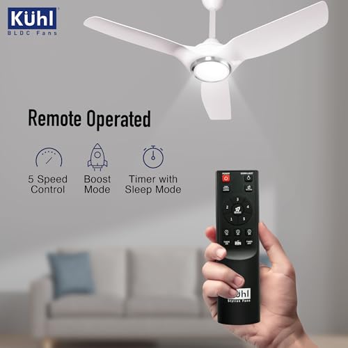 Image of KUHL Meridian M1 1200MM 65% Power Saving BLDC Ceiling Fan With Remote | BEE 5 Star Rated & ISI Marked | High Air Flow | Down Light & Reverse Mode | 5 Year Warranty on Motor | Free Installation |White