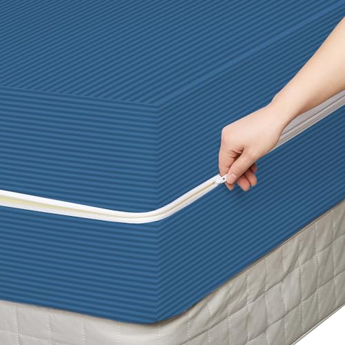 Image of BSB HOME Premium Cotton Mattress Cover /Protector with Zipper Chain|Provides All Around Protection with 360 Encasing |Diwan- 48 x 72 inches (4 x 6 ft) - Pack of 1 -Blue
