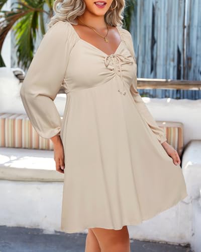 Image of Pinup Fashion Women Plus Size Casual Puff Sleeve Summer Sundress Smocked Short A Line Babydoll Cute Mini Dresses