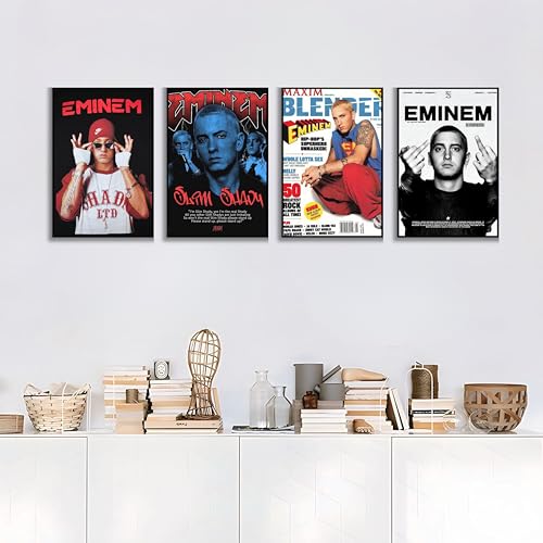 Image of Song Artist Aesthetic Music Posters Pack of 8 | A4 Size Wall Art for Bedroom, Living Room & Studio | Includes Adhesive Tape | Music Artist Poster Set (Emineem)