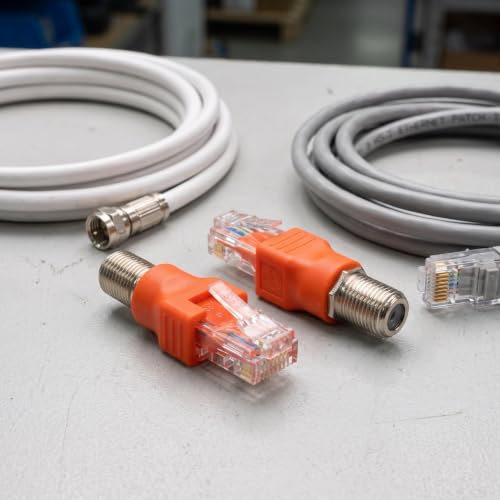 Adaptador coaxial a Ethernet Operitacx de RF a RJ45 conector hembra F para probar cables de red 5