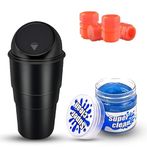 Image of Oblivion Car Cleaning Kit Combo 5 Pc - Tyre Valve Caps Luminous Glow 1 Pc, Mini Dustbin 2 Pc & Super Clean Magic Gel Cleaner 2 Pc - Car Interior Cleaner & Tire Valve Protection for Stylish & Mess-Free