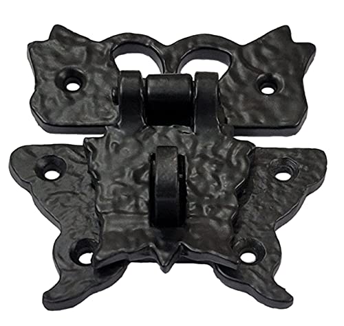 Image of Adonai Hardware 3.1 Inch inchShiza inch Antique Cast Iron Hasp and Staple for Trunks and Jewellery Boxes (Supplied as 4 Pieces per Pack) - Matte Black Powder Coated