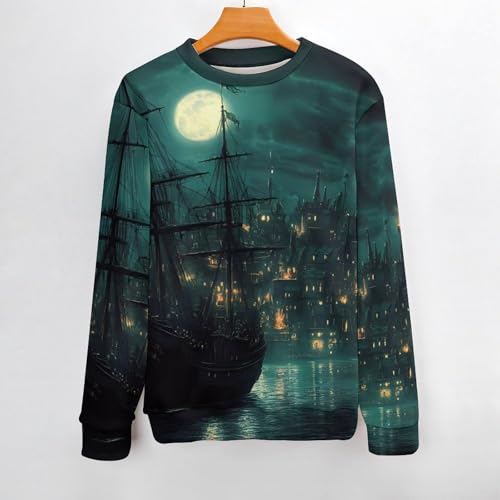 Sailing Ships in The Old City Port Men's Crew Neck Sweater Knit Pullover Women Casual Long Sleeve Crewneck Loose Fit Top2