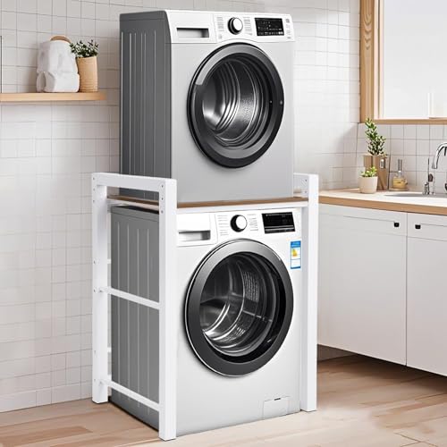 OVLRIJP Mueble Lavadora Secadora, Estantería para Lavadora, Armario Lavadora Secadora con 3 Alturas Ajustables, Capacidad de Carga de 350 kg, Soporte Lavadora Secadora, 75 x 67 x 105 cm (Blanco)