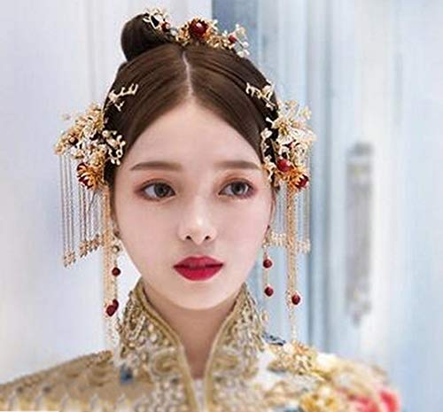 Coiffe de mariage chinois Xiuhe avec épingles à cheveux et couronne de mariée traditionnelle