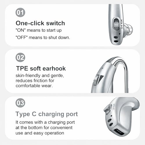 Image of FASTWELL F28-2 Unit for Both Ear Digital Advanced Rechargeable Hearing Aid for Adults with Hearing Loss | |Digital Noise Reduction | (Silver-Pair) | 1-Year Warranty