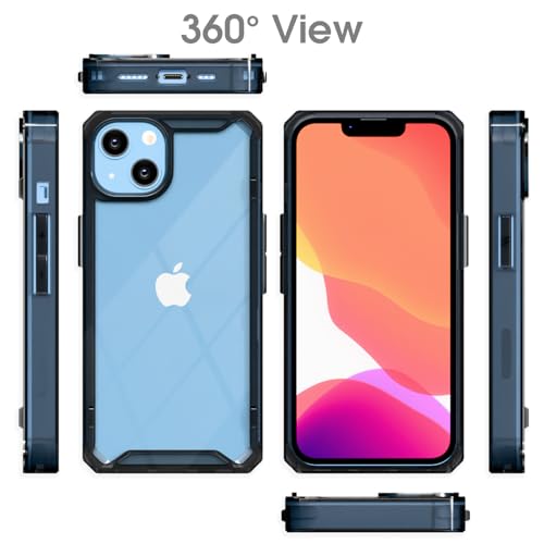 Image of Pikkme Back Cover for iPhone 13 / iPhone 14 PC + TPU Transparent Hybrid Shock Absorption Bumper Case (Black)