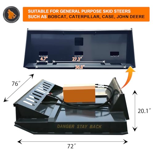 72\" Wide Skid Steer Brush Cutter Attachment - 66\" Cutting Width, 3\" Dia Material Cut, 2 Bi-Directional Blades, 25HP Gear Box, Stump Jumper