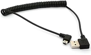 OpenII Coiled Mini USB Cable, 90 Degree Spring USB 2.0 to Mini USB Cable Cord, Right Angle Charging and Sygn Mini USB Adapter Lead 1.5meter