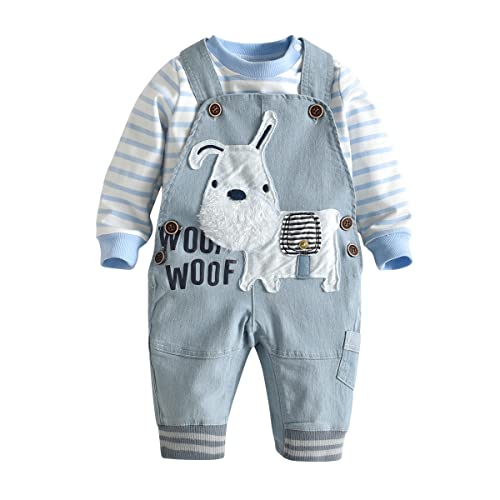 Image of LvYinLi Cute Baby Boy Clothes Suit Toddler Boys' Striped long Sleeve T-Shirt+Denim Overalls Jumpsuit Pants Outfits Sets