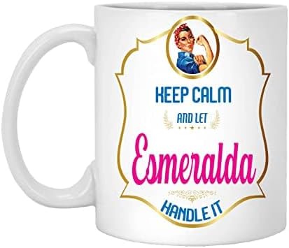 Taza con texto en inglés «Keep Calm and Let Esmeralda Handle It, Courtney», taza divertida, taza de té inspiradora, taza de café, taza con nombre