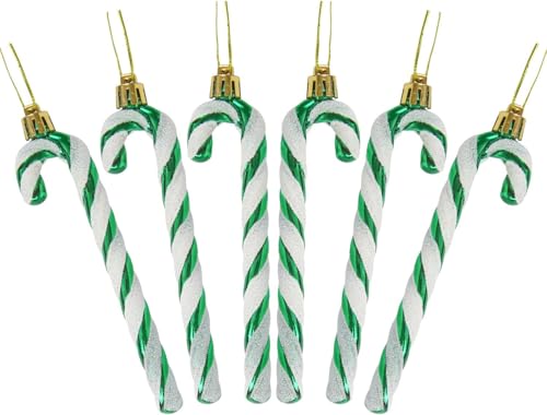 DERAYEE Canne à Sucre Noël Verte et Blanche, Décoration Festive pour Arbres de Noël,6 pièces Candy Cane Déco pour Sapin et Maison,Canne à Sucre Déco de Noël(Vert)