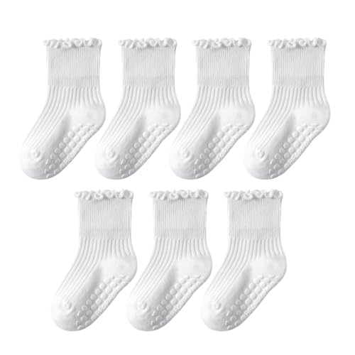Image of Baby Toddler Ruffle Socks for Girls Cute Crew Grip Frilly Socks