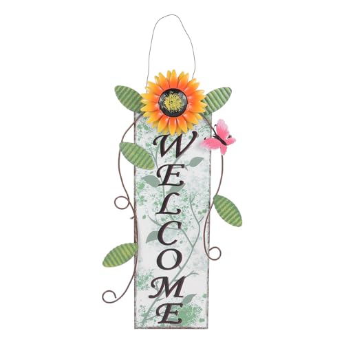 Cartel de bienvenida de girasol en hierro amarillo para decoracion de jardin vintage