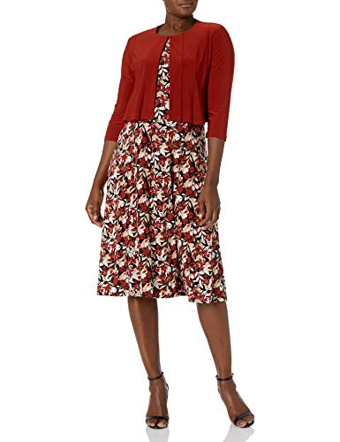 Danny and Nicole Danny & Nicole Women's ITY Solid & Floral Print Jacket Dress, Henna/Black/Ecru, 12-13