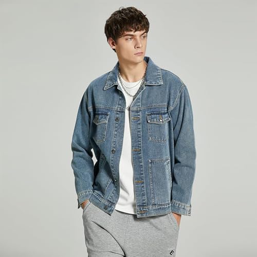 Image of Denim Jacket Men Vintage Autumn and Winter Tops Mens Denim Trucker Jacket