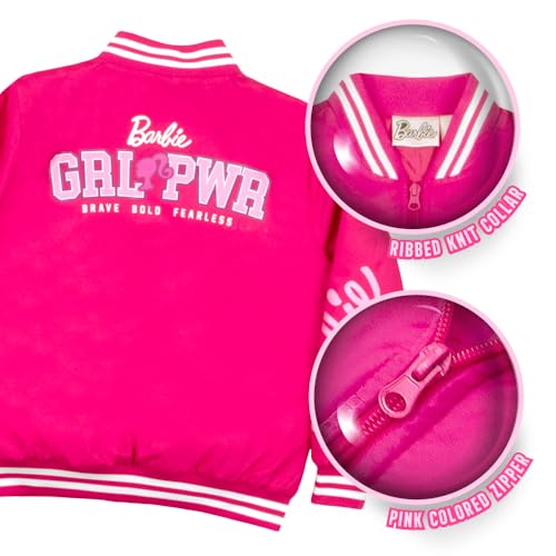 Barbie Girls Bomber Jacket - Zip-Up Varsity Jacket with Girl Power Outerwear3
