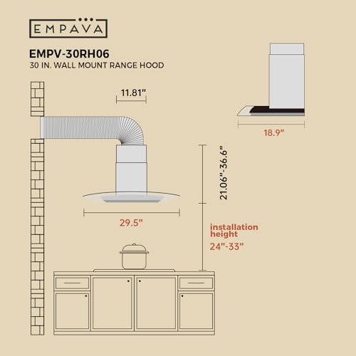 Empava 30RH06 30 Inch Wall Mount Range Hood Ducted/Ductless (Charcoal-Filter Sold Separately), Kitchen Exhaust Stove Vent With Modern Style, Tempered Glass thumb #5