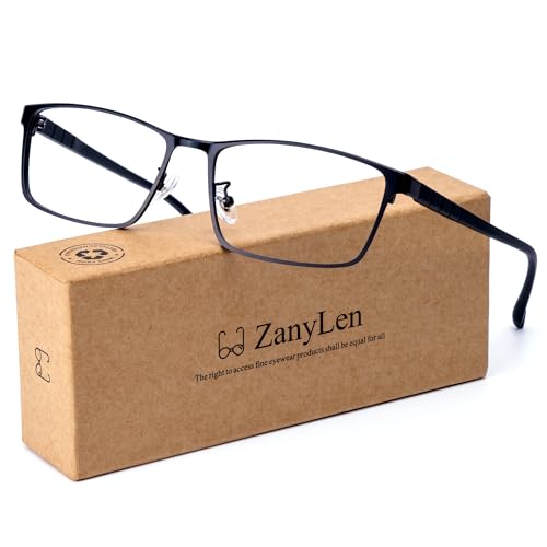 ZanyLen Blue Light Blocking Glasses Men Computer Gaming Glasses Rectangle Metal Full Black Frame Anti Glare/UV400 Clear Lens…